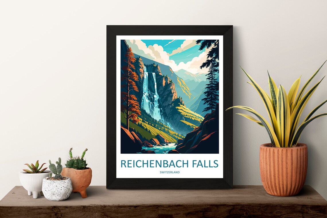 Reichenbach Falls Travel Poster, Switzerland Landscape - Image 3