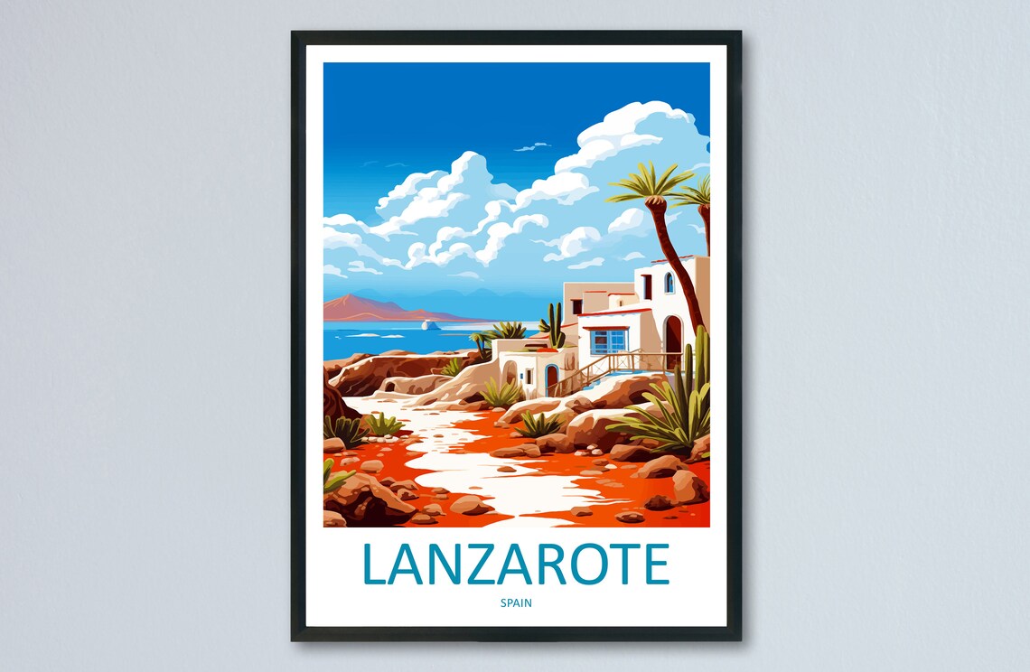 Lanzarote Red Rock Coastline Village Canary Islands Travel Poster