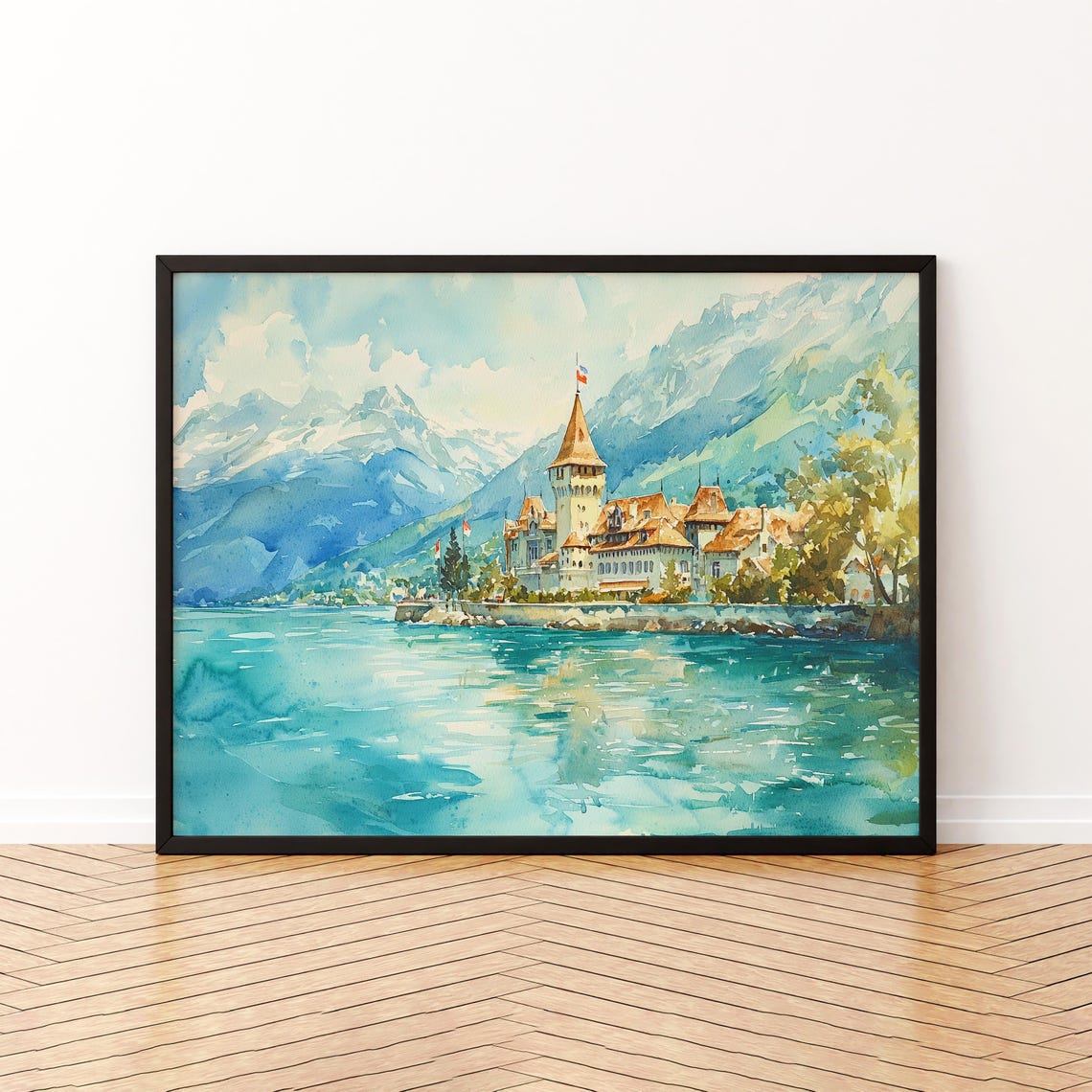 Montreux Chateau de Chillon Lakeside Castle Watercolor Poster