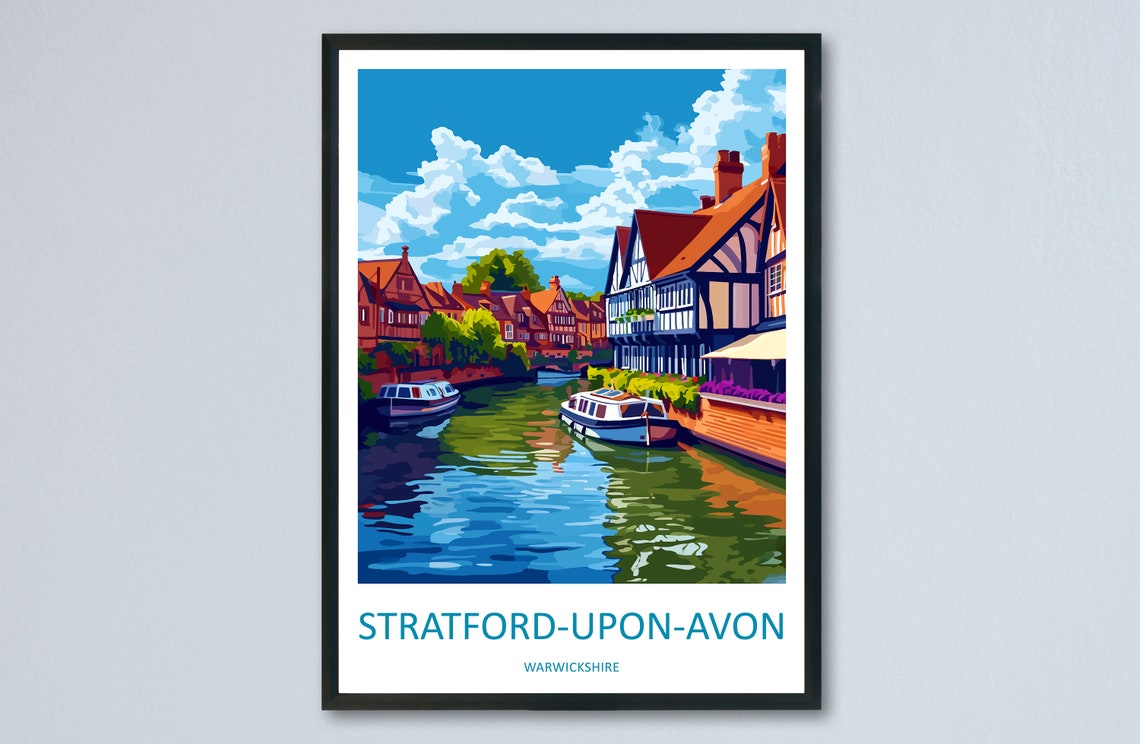 Stratford Upon Avon Warwickshire River Boats Timber Buildings Poster
