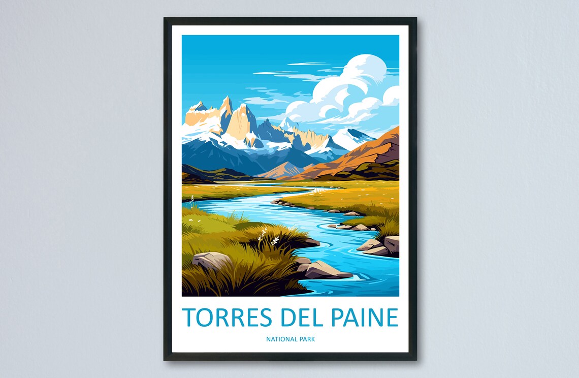 Torres Del Paine Travel Poster, Mountain Landscape