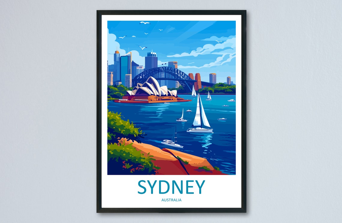 Sydney Opera House and Harbour Bridge Australia Travel Poster