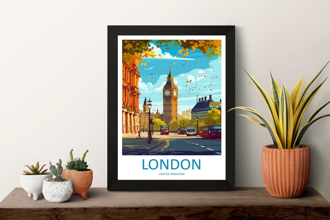 London England Big Ben Elizabeth Tower Street Vintage Poster - Image 3