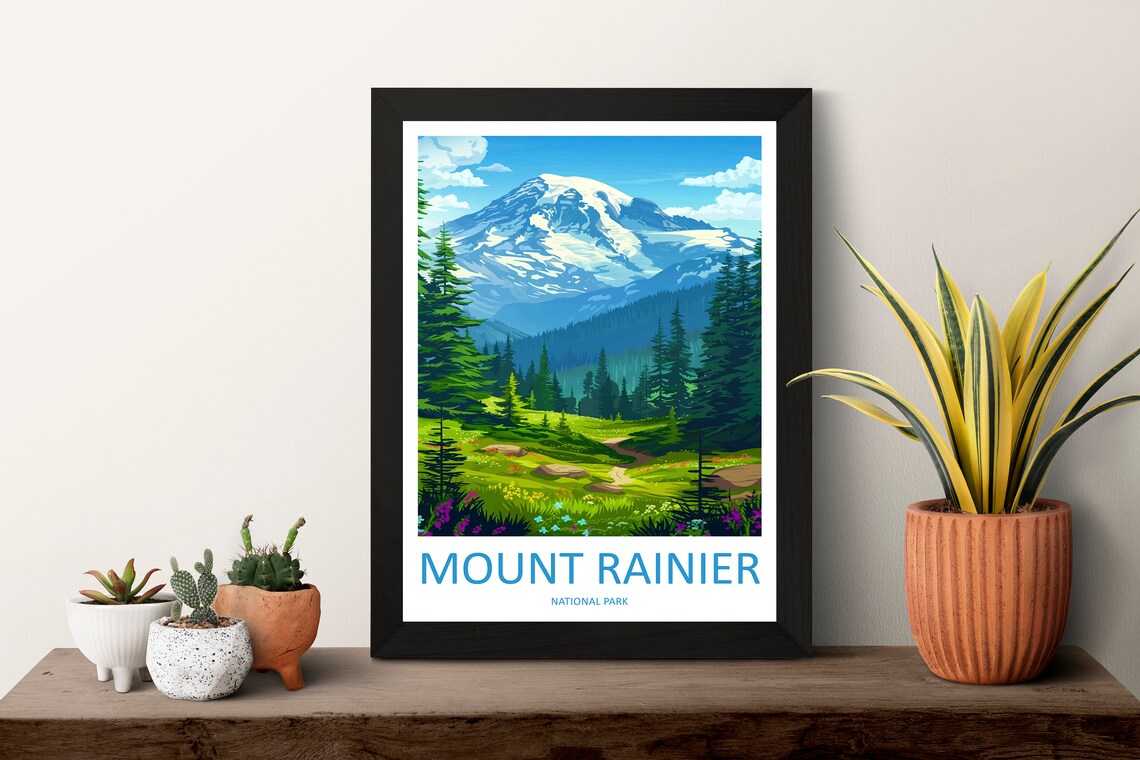 Mount Rainier National Park Travel Poster, Wall Art - Image 3