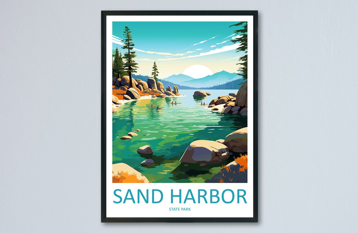 Sand Harbor State Park Travel Poster, Nevada Landscape
