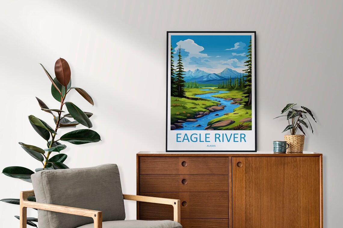 Eagle River Travel Poster, Alaska Bird Print - Image 2
