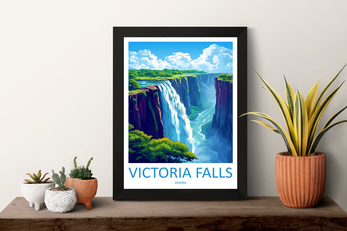 Victoria Falls Zambia Waterfall Gorge Mist Rainbow Travel Poster - Image 3