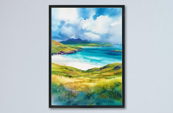 Isle of Harris White Sand Turquoise Bay Watercolor Beach Poster