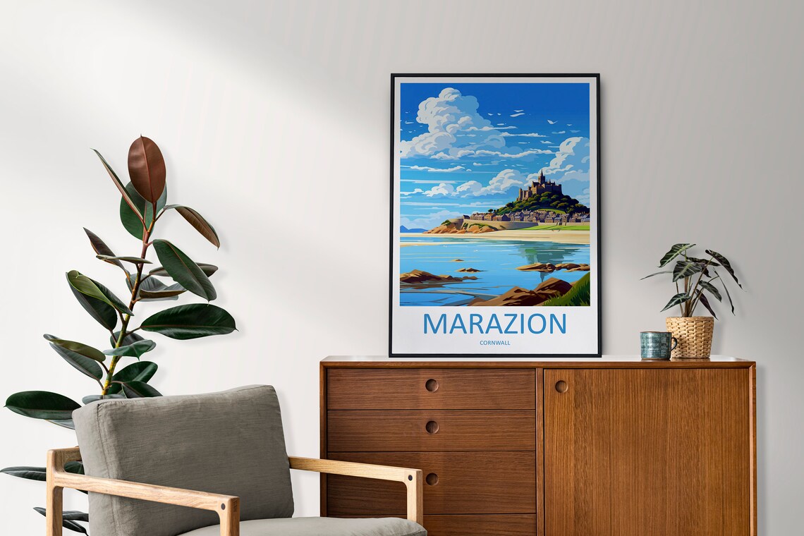 Marazion Travel Poster, Cornwall Place Print - Image 2