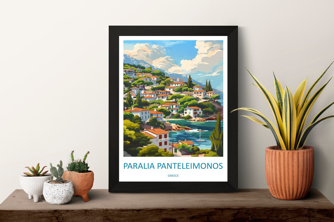Paralia Panteleimonos Greek Village Cascading To The Aegean Sea Poster - Image 3
