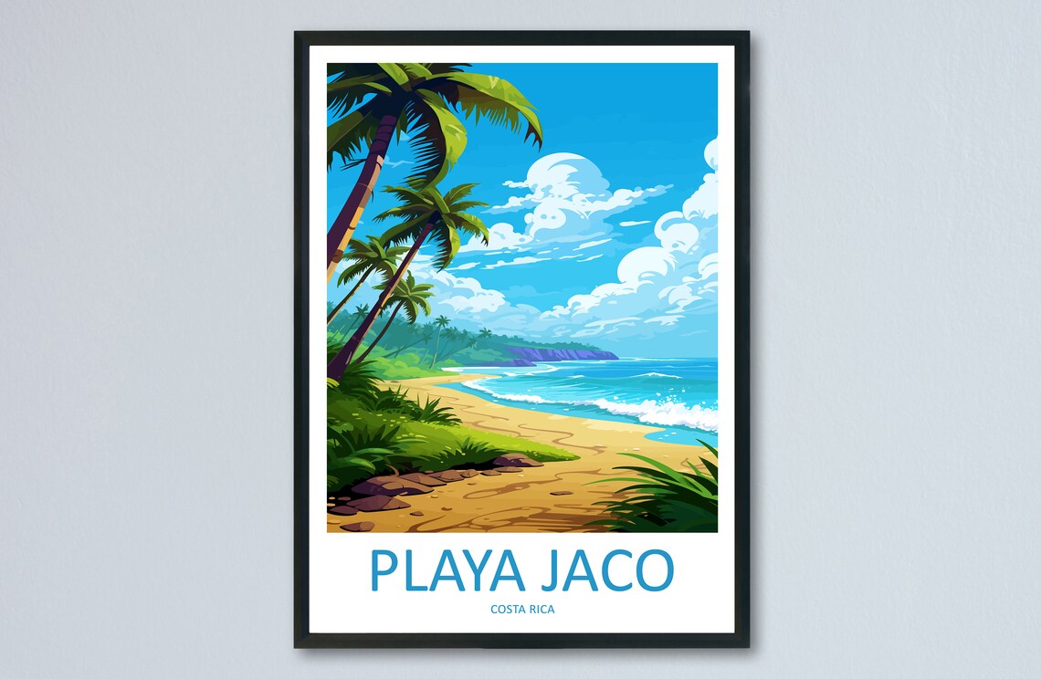 Playa Jaco Costa Rica Palm Beach Tropical Shoreline Travel Art Poster