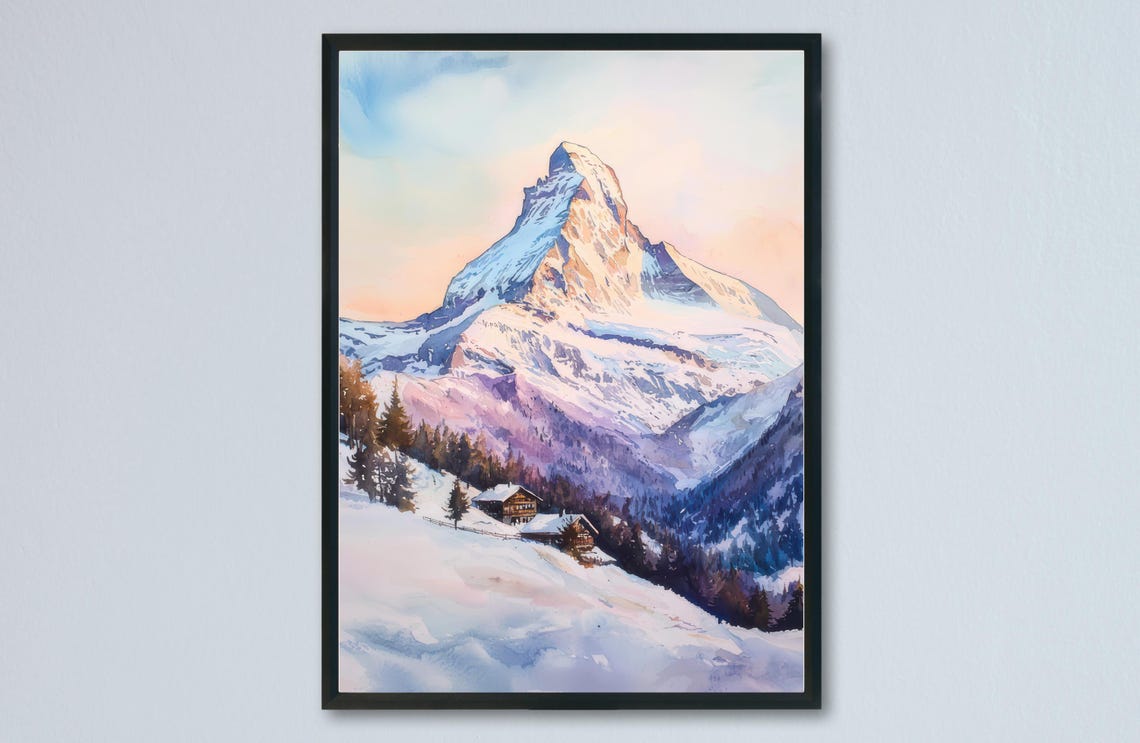 Matterhorn Swiss Alps Sunrise Watercolor Mountain Wall Poster