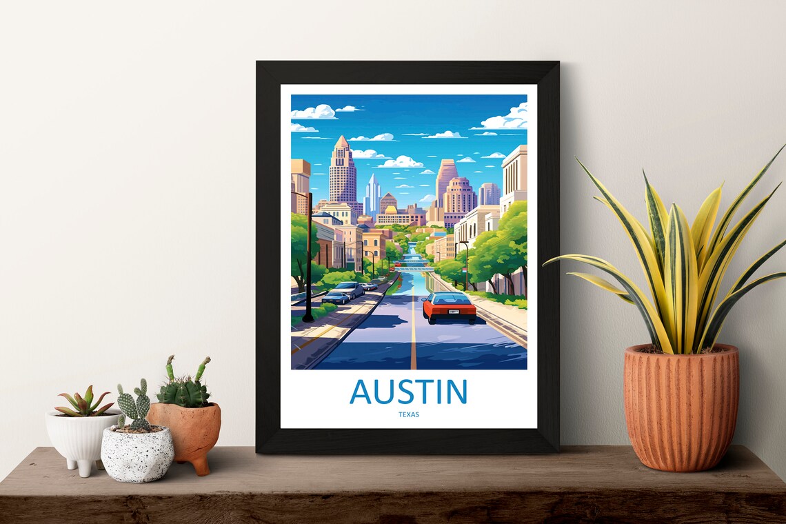 Austin Texas Downtown Street View City Skyline Travel Art Poster - Image 3