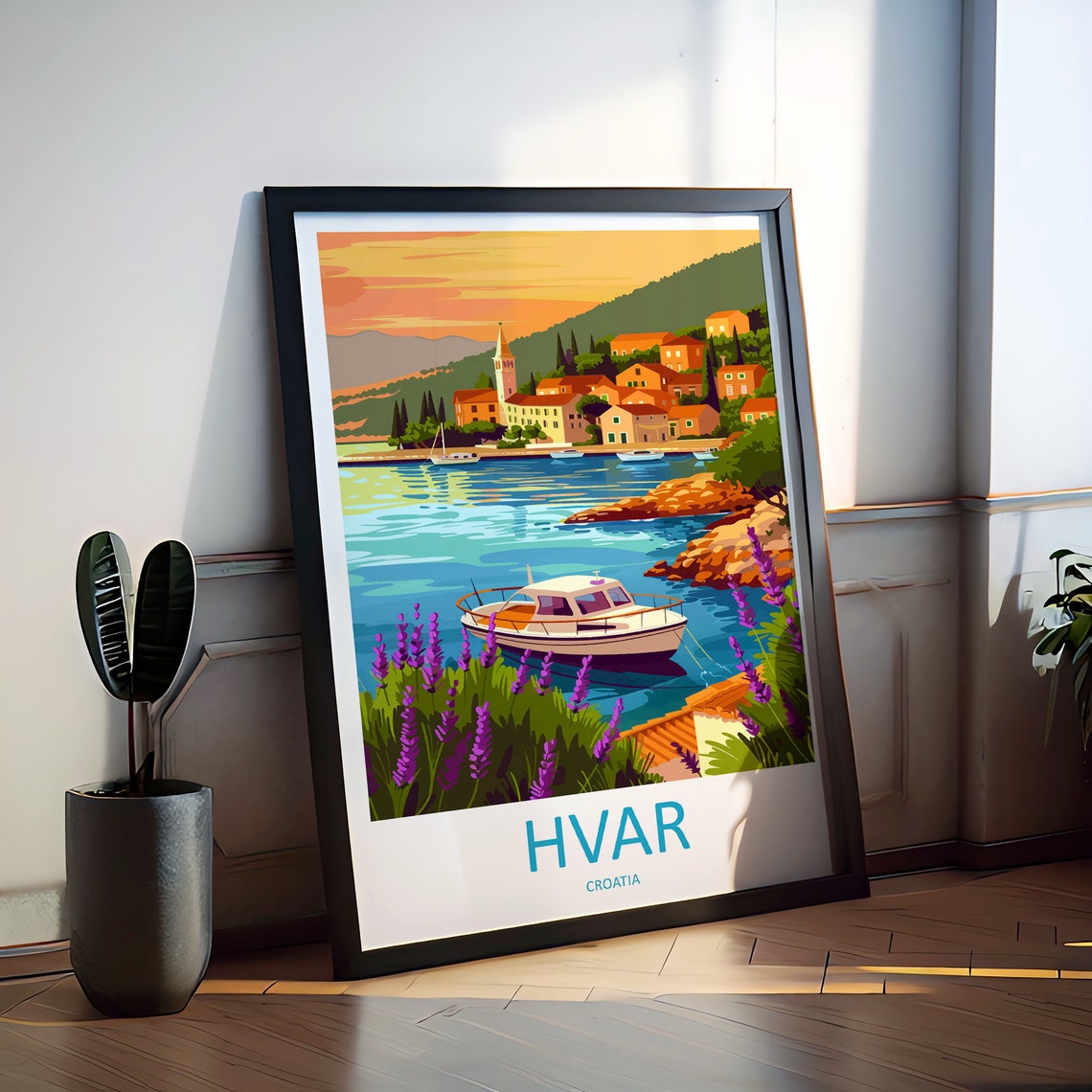 Hvar Harbour Sunset Lavender Croatia Island Travel Art Poster - Image 2