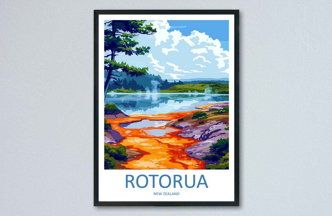 Rotorua Travel Print Wall Art Rotorua Wall Hanging Home Dcor Rotorua Gift Art Lovers New Zealand Art Lover Gift Print Rotorua Wall Art