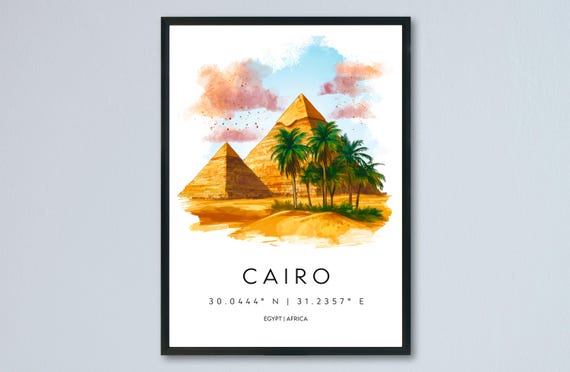 Cairo Watercolor Poster Wall Art Hanging Home Dcor Gift Lovers Egypt