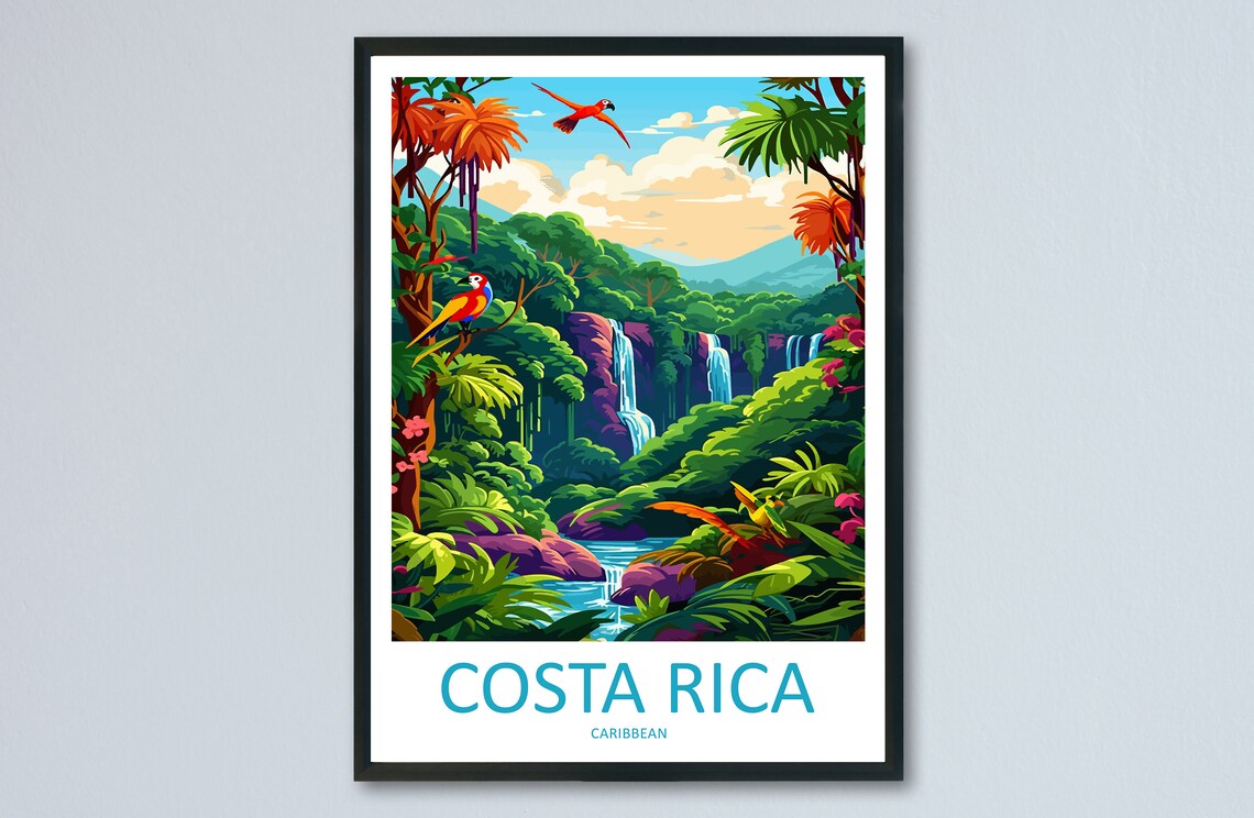 Costa Rica Travel Poster, Caribbean Travel Wall Art