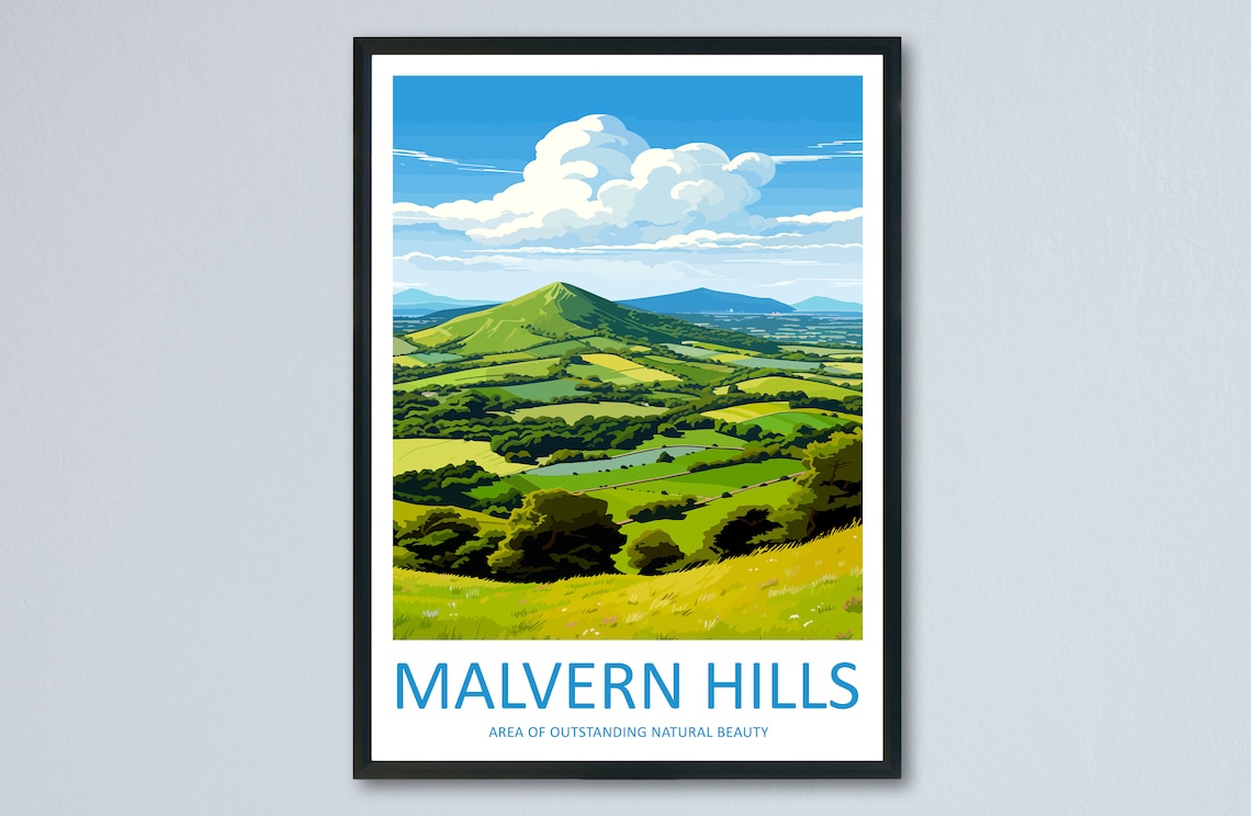 Malvern Hills Area of Outstanding Natural Beauty England Travel Poster
