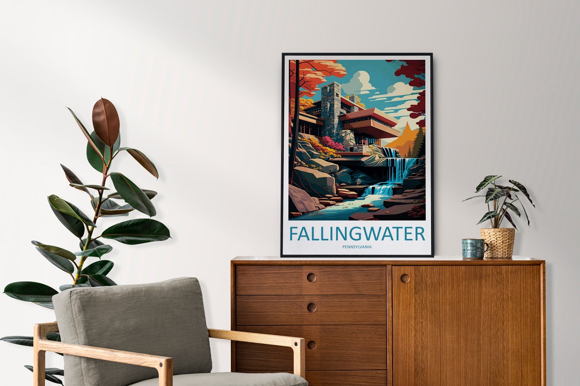 Fallingwater Frank Lloyd Wright Waterfall House Design Travel Poster - Image 2