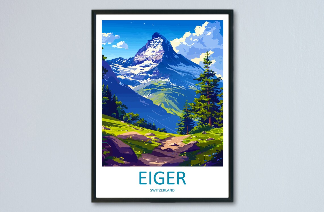 Eiger Mountain North Face Swiss Alps Hiking Trail Travel Art Poster