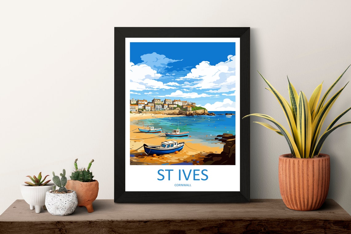 St Ives Cornwall Sandy Beach Boats Seaside Town Headland Poster - Image 3