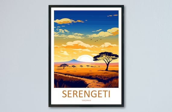 Serengeti Travel Poster, Tanzania Landscape Art