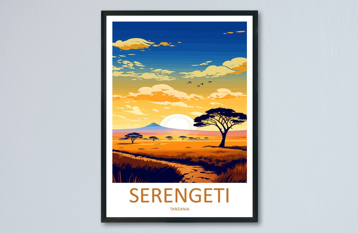 Serengeti Travel Poster, Tanzania Landscape Art