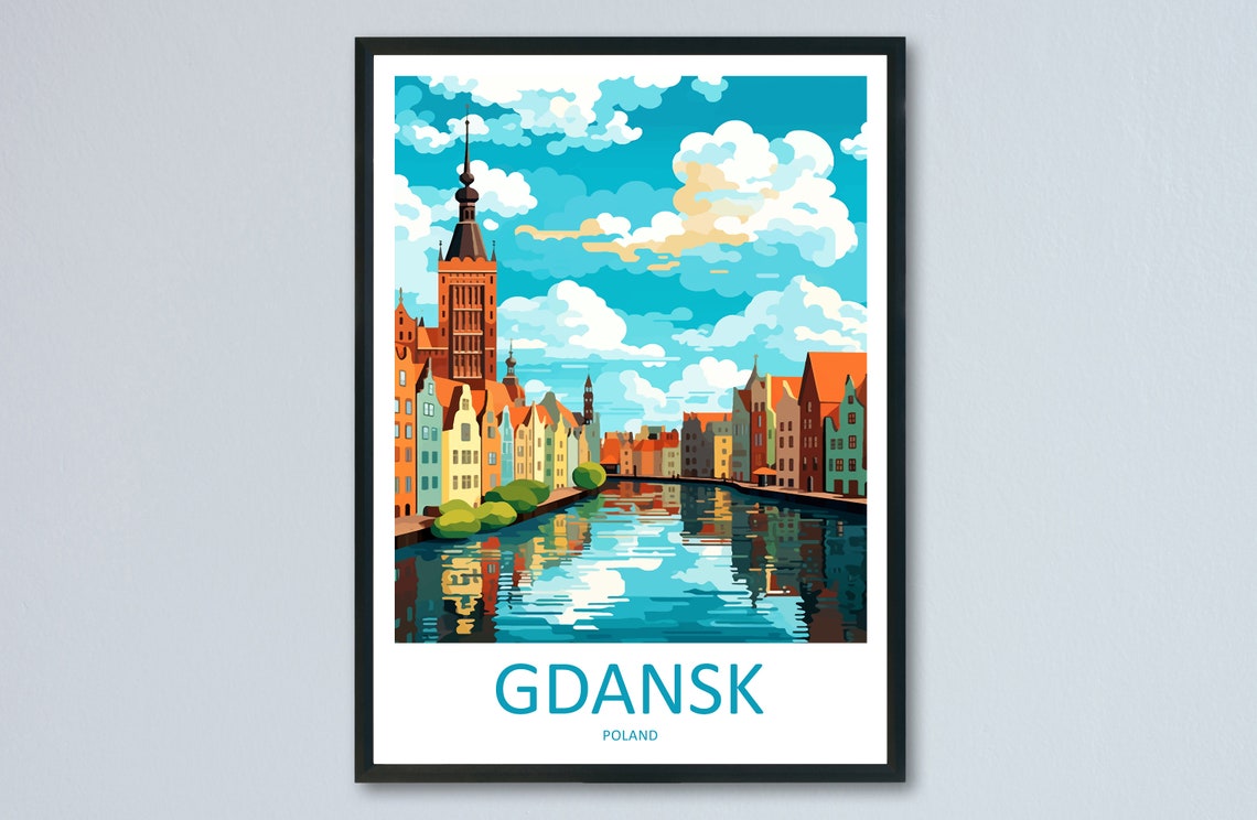Gdansk Colorful Old Town Waterfront Under Bright Clouds Poster