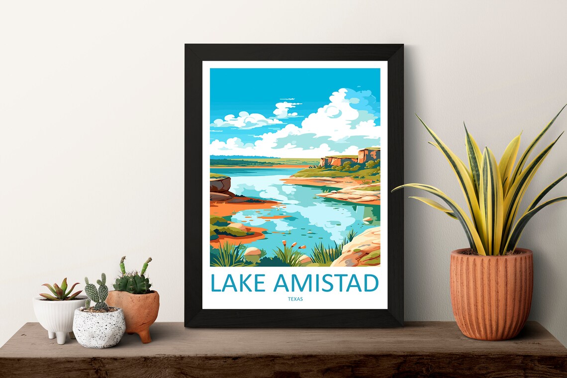 Lake Amistad Texas Desert Lake Red Rock Shoreline Travel Poster - Image 3