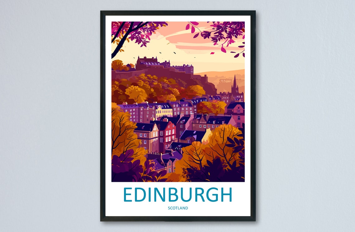 Edinburgh Sunset Castle Over The Old Town In Purple Light Poster