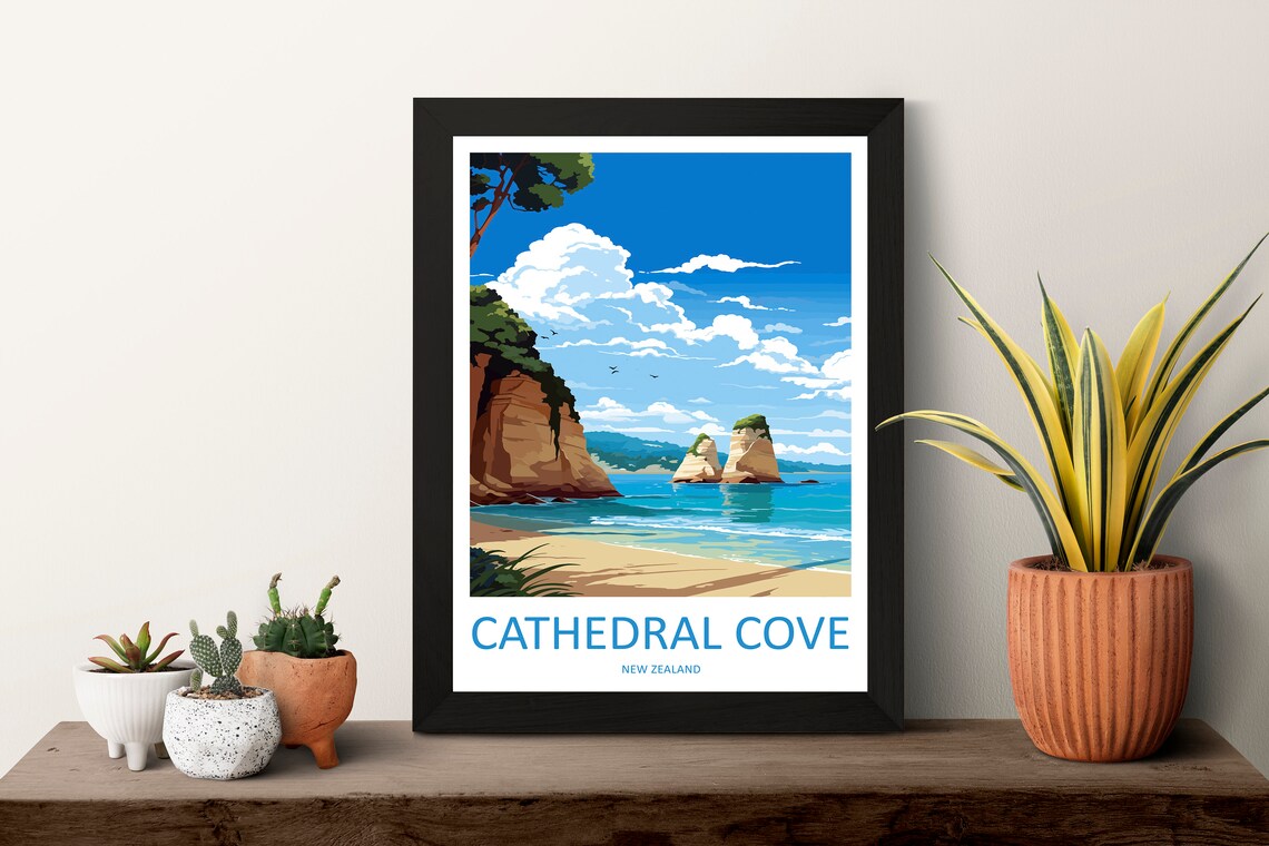 Cathedral Cove Travel Print Wall Art Cathedral Cove Wall Hanging Home Dcor Cathedral Cove Gift Art Lovers New Zealand Travel Print - Image 3