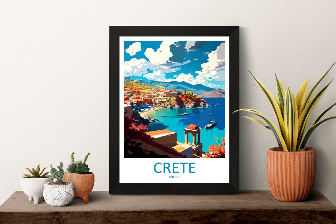 Crete Greece Sunny Seaside Harbor Sparkling Blue Waters Poster - Image 3