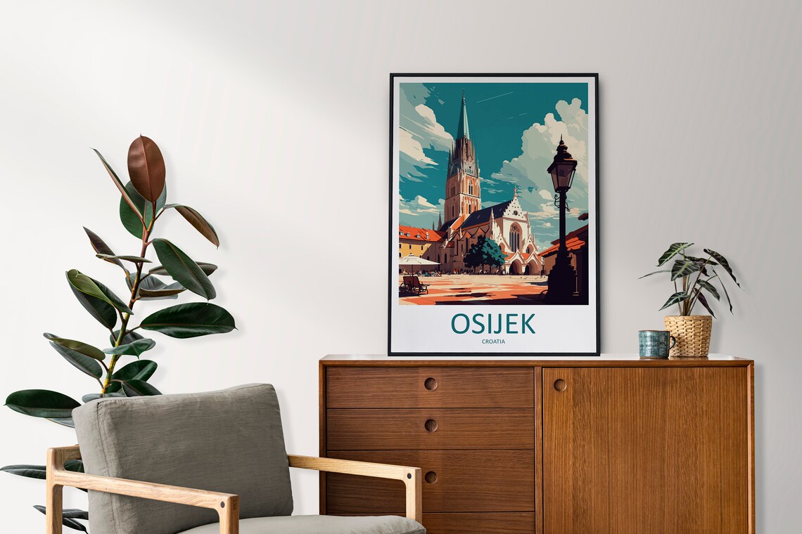 Osijek Travel Print Wall Art Osijek Wall Hanging Home Dcor Osijek Gift Art Lovers Croatia Art Lover Gift Osijek Travel Poster Wall Art - Image 2