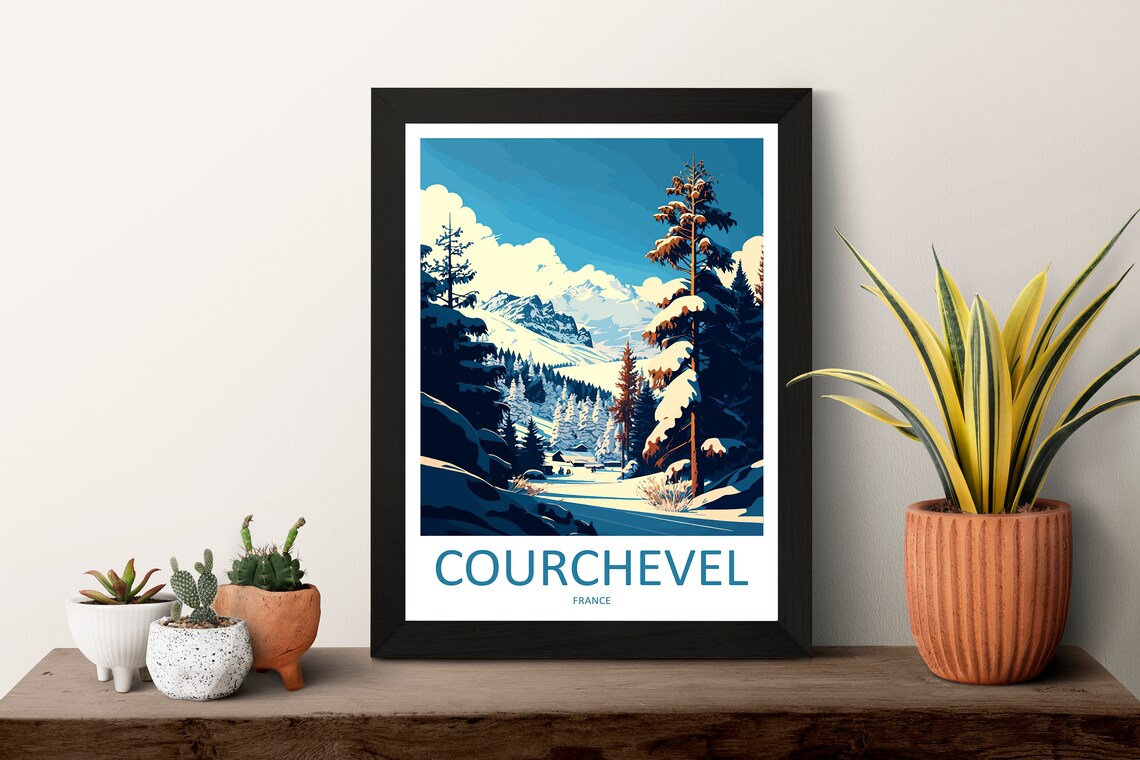 Courchevel France Snowy Alpine Ski Resort Winter Travel Poster - Image 3