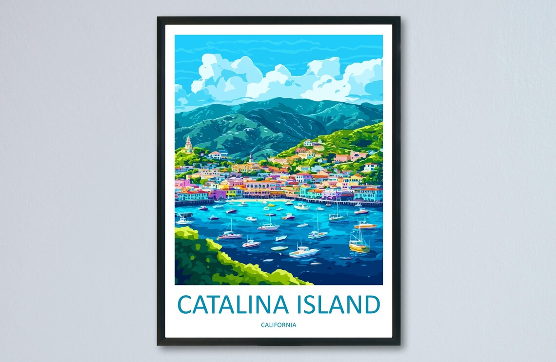 Catalina Island California Harbor Vintage Travel Style Poster