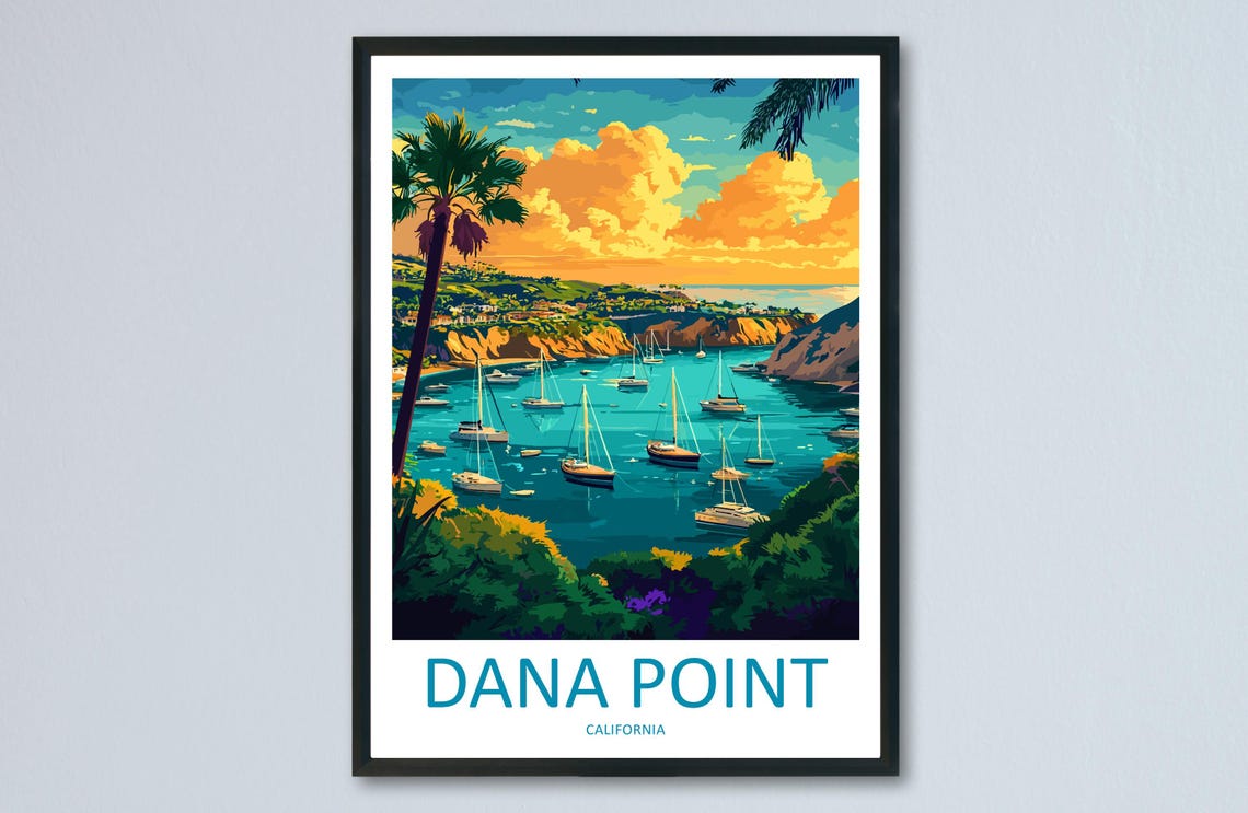 Dana Point California Harbor Sailboats Sunset Coast Travel Poster