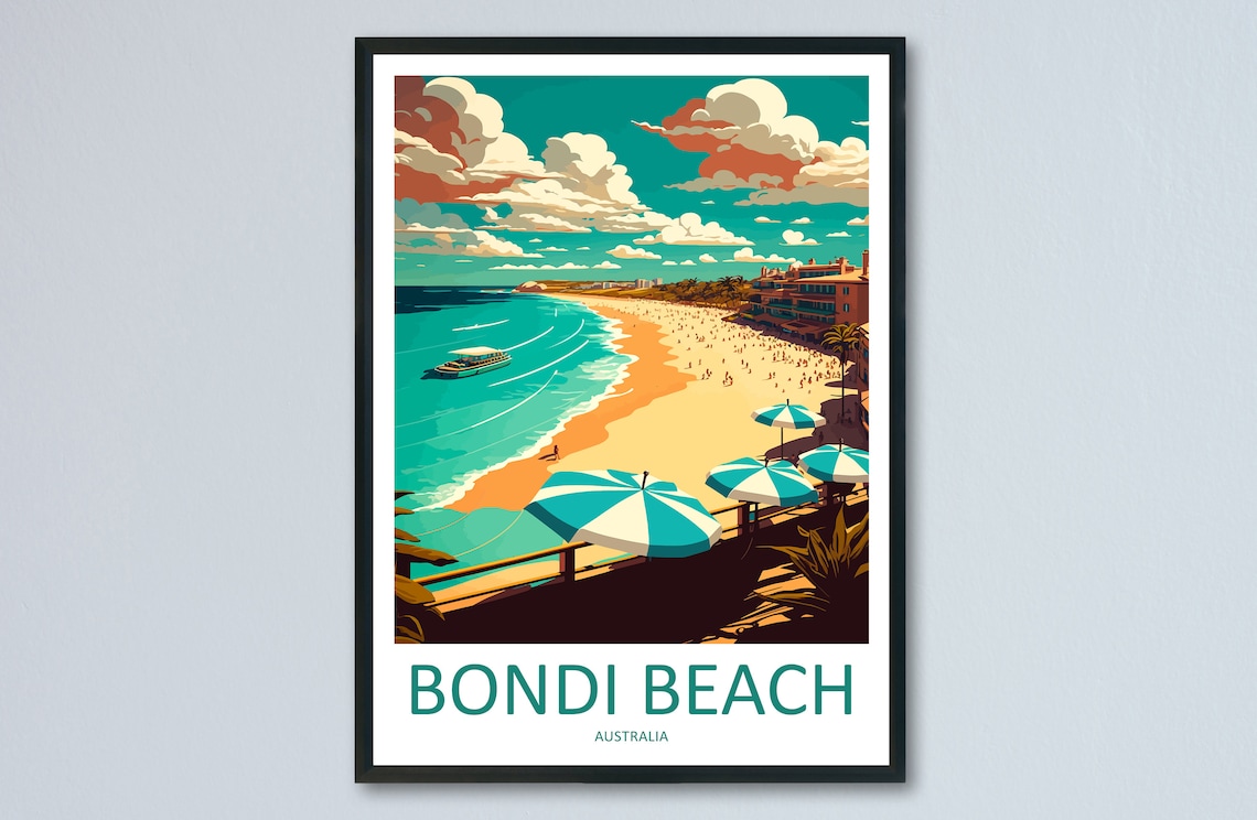 Bondi Beach Travel Poster, Australia Wall Decor