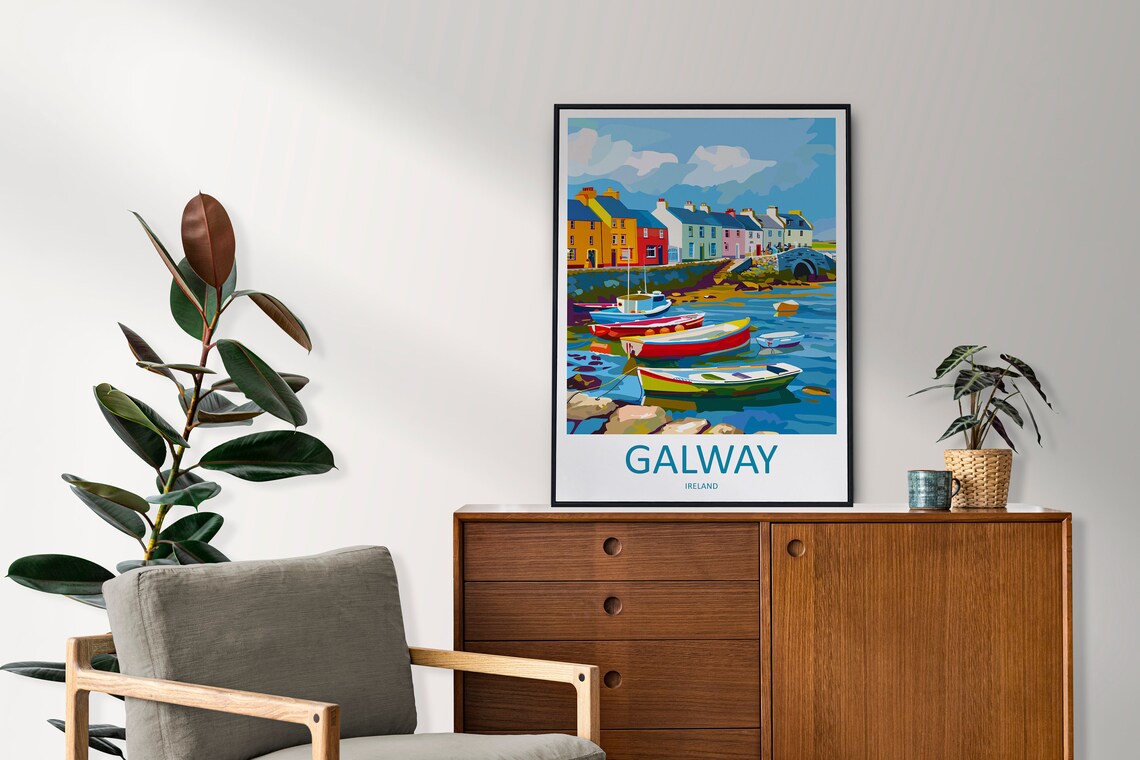 Galway Ireland Colorful Fishing Boats Harbor Town Travel Poster - Image 2