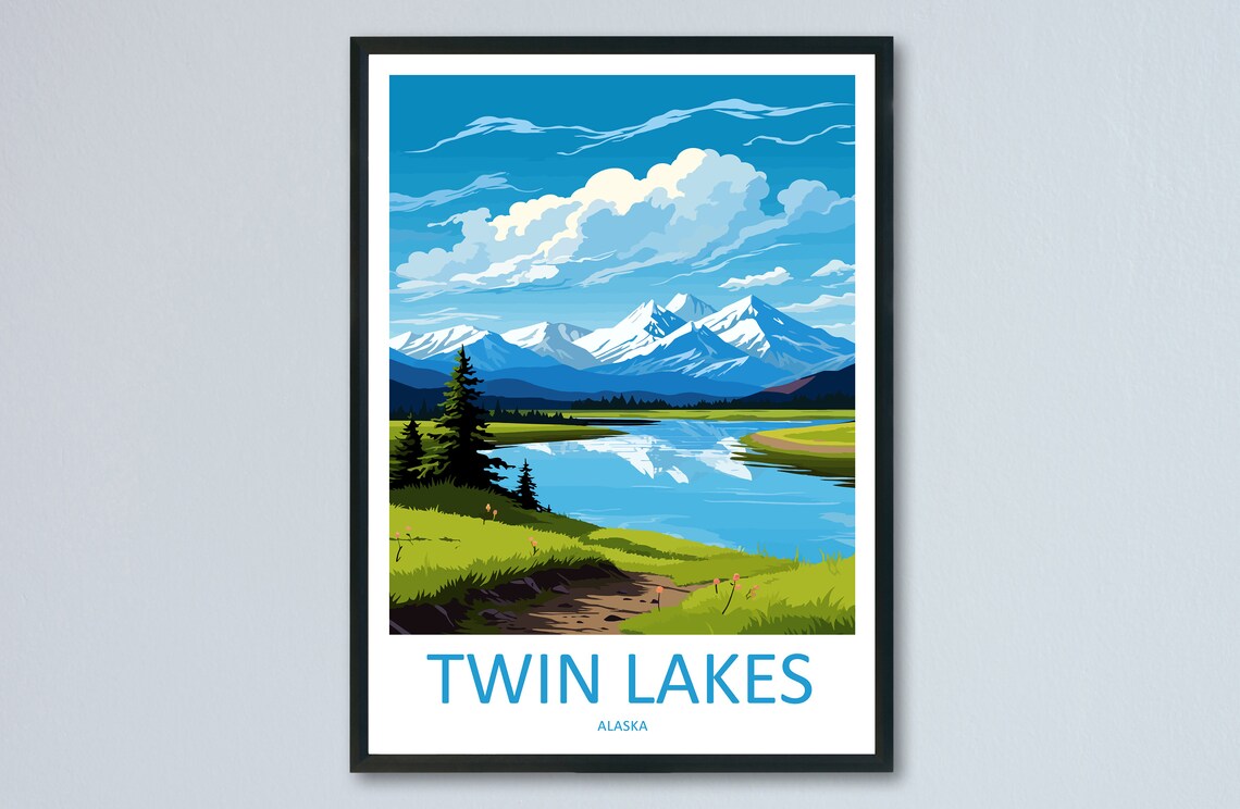 Twin Lakes Alaska Summer Green Meadow Lake Landscape Travel Poster