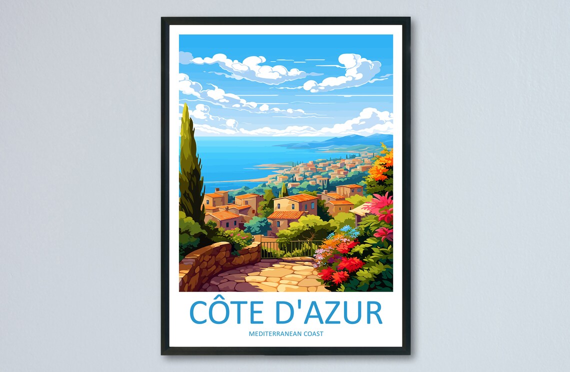 Cote d'Azur France Hilltop Village Mediterranean Coast Poster