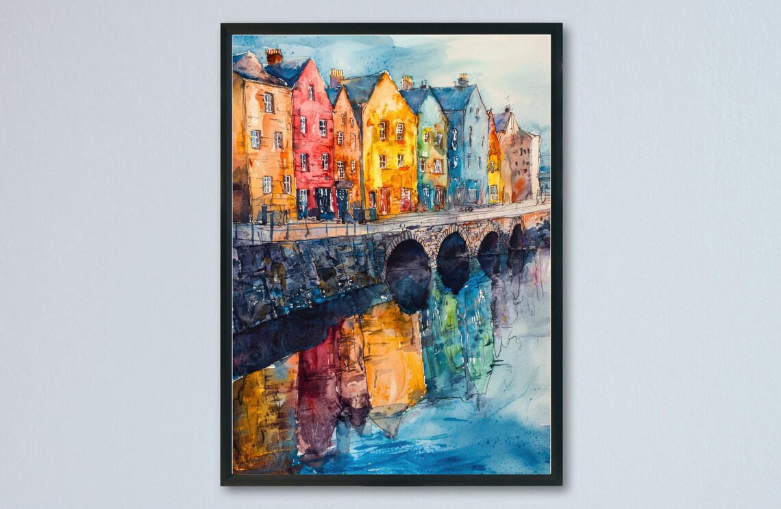 Galway Watercolor Travel Poster, Irish Coastal Scene