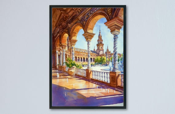Seville Watercolor Poster, Spain Travel Art Print