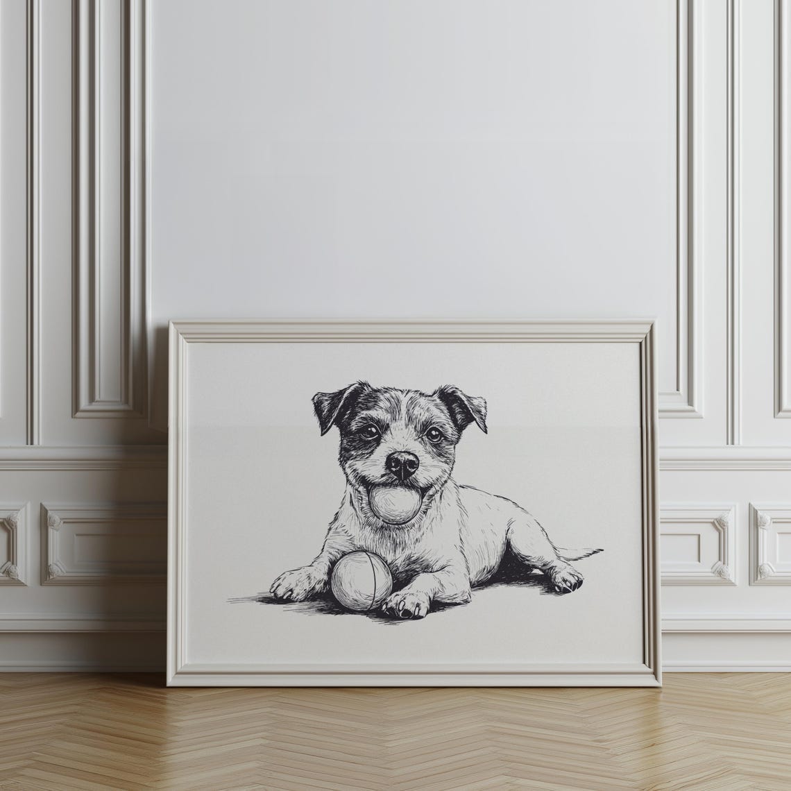 Jack Russell Terrier Lying Down With Ball Ink Sketch Dog Poster - Image 3