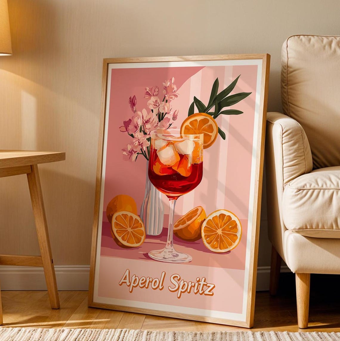 Aperol Spritz Wine Glass Fresh Oranges Pink Retro Bar Wall Poster - Image 2