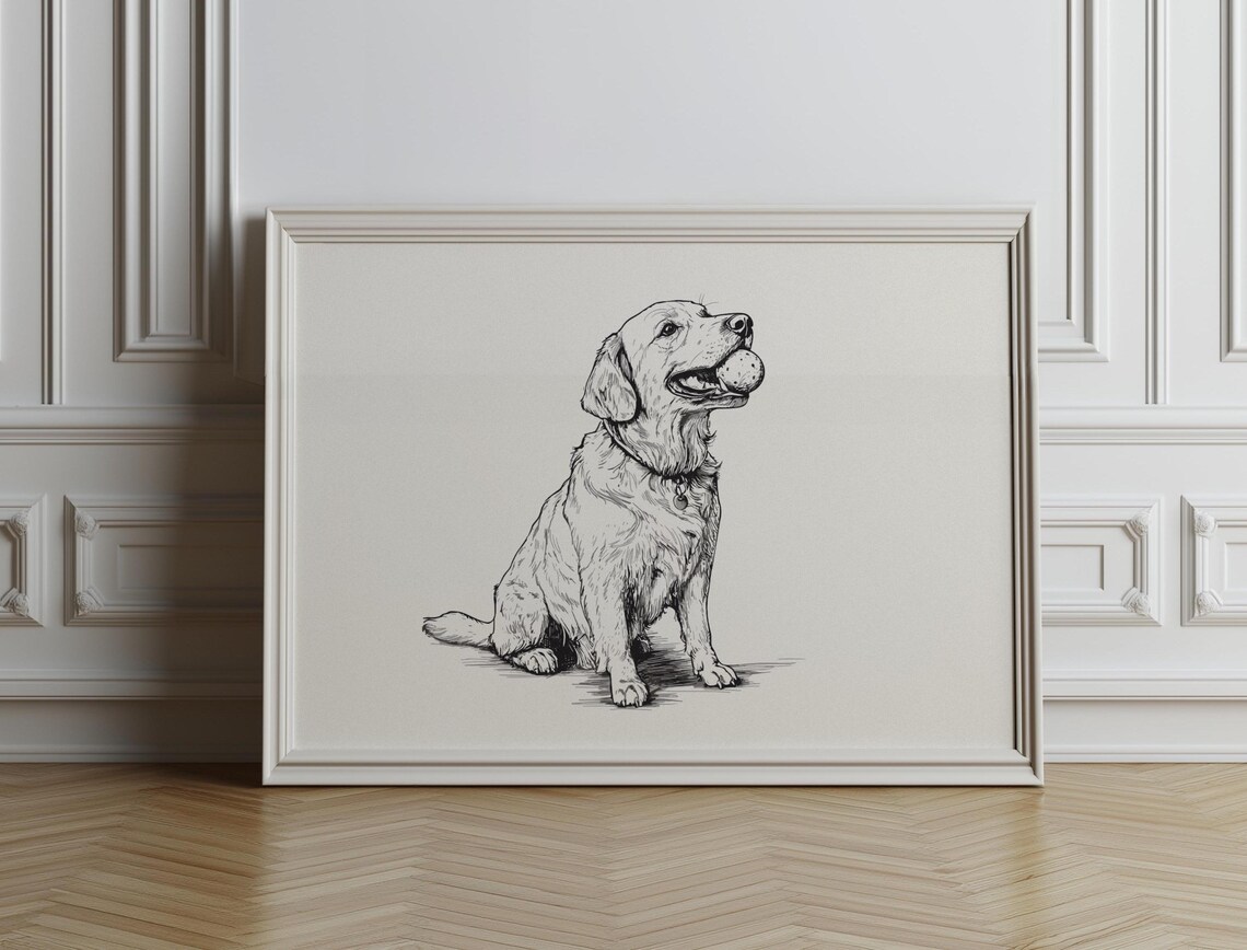 Labrador Retriever Carrying Ball Cheerful Ink Sketch Dog Poster - Image 3