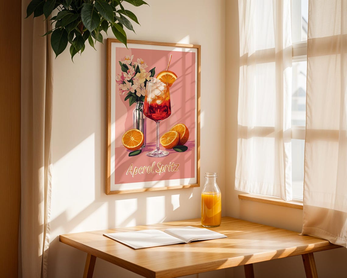 Aperol Spritz Cocktail Wine Glass Pink Italian Bar Kitchen Poster - Image 2
