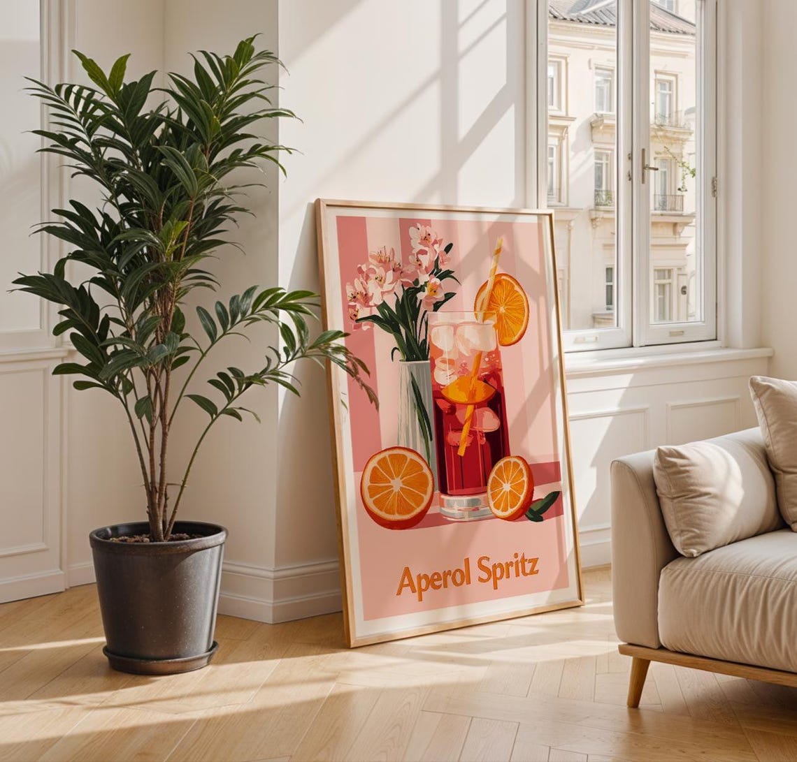 Aperol Spritz Highball Glass Pink Striped Summer Cocktail Poster - Image 2