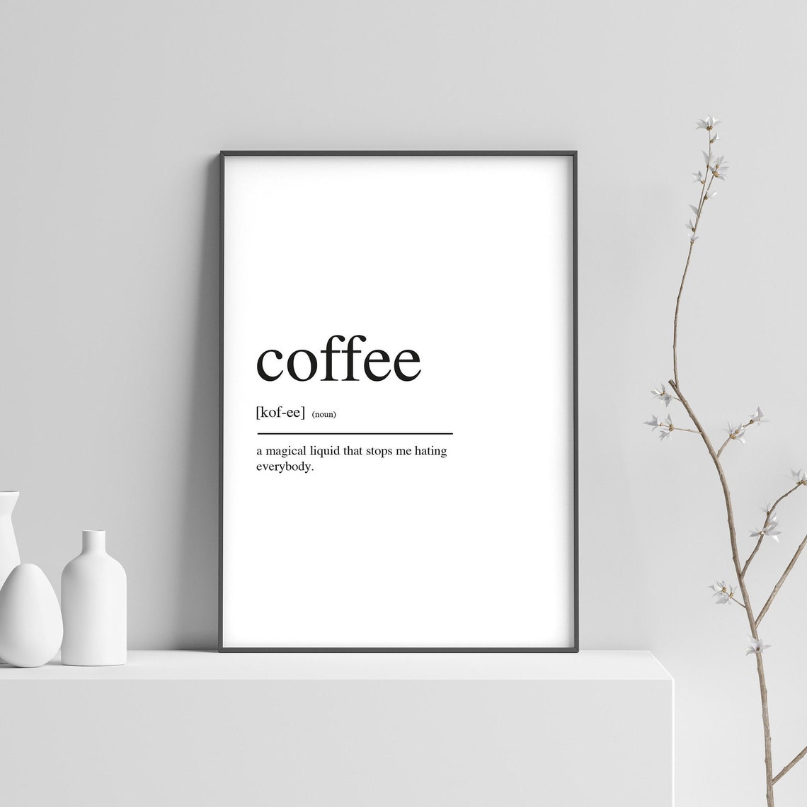 Coffee Funny Definition Dictionary Typography Black White Art Print