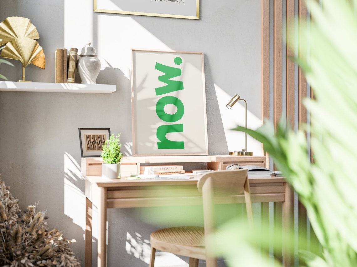 Now Green Mindfulness Reminder Minimalist Home Typography Poster - Image 2