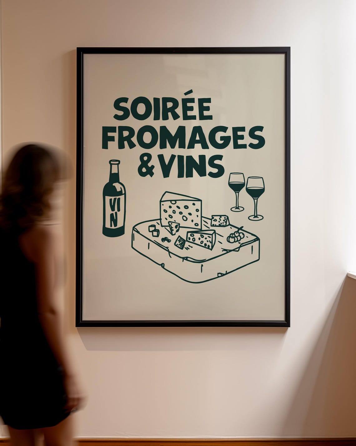 Soiree Fromages Vins Dark Green Cheese Board French Kitchen Poster - Image 2